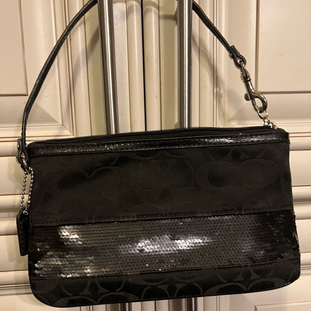 coach signature large flat sequin wristlet bag